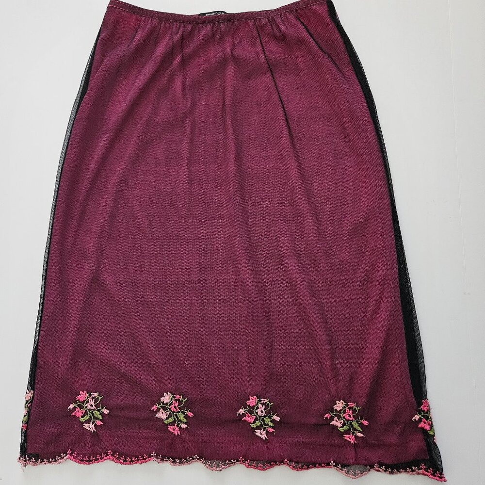 RARE VINTAGE Betsey Johnson New York Mesh Overlay Embroidered Skirt P - Picture 2 of 16